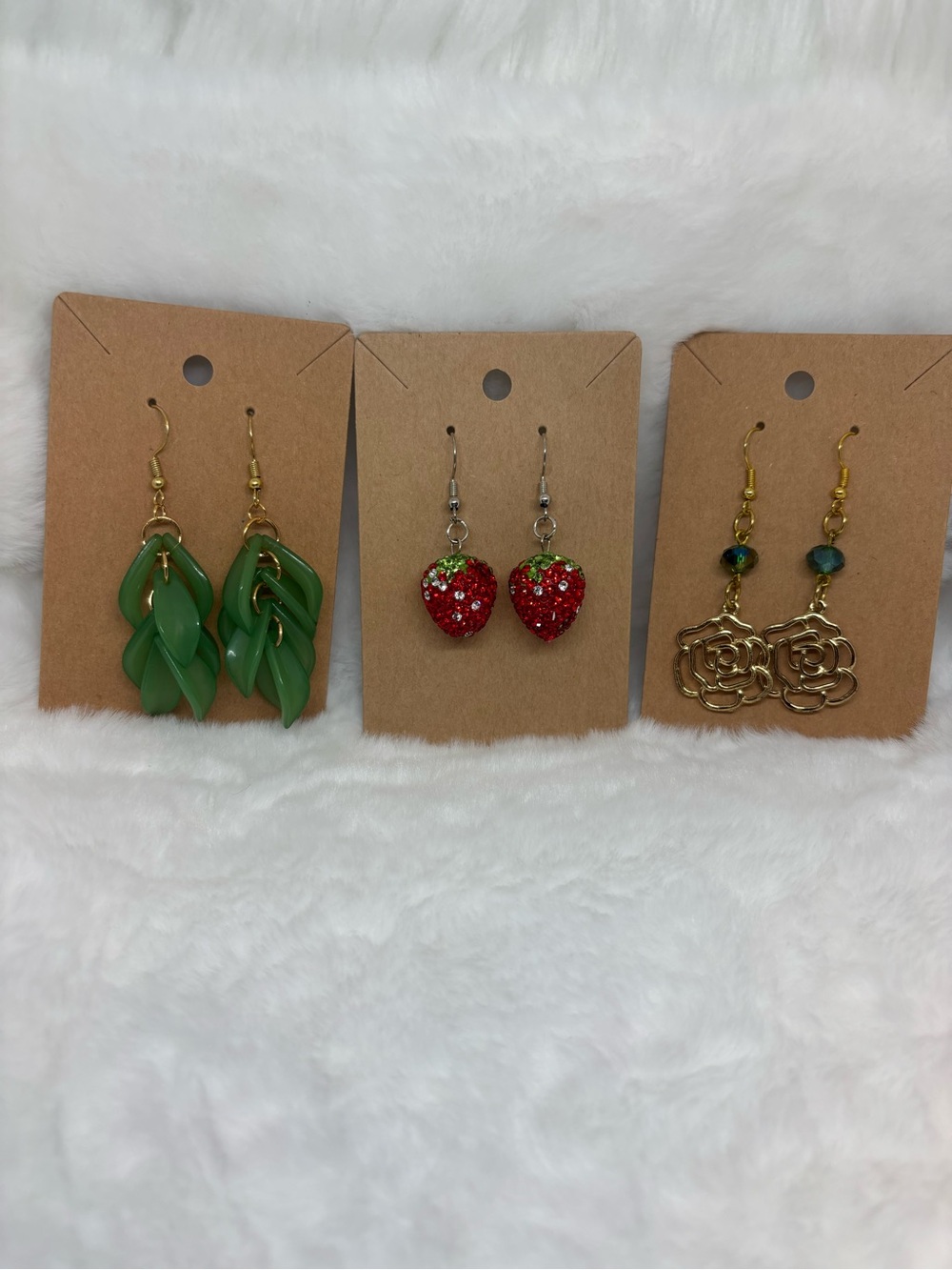 Earring Bundle Green Leaf, Red Heart & Gold Rose Earrings